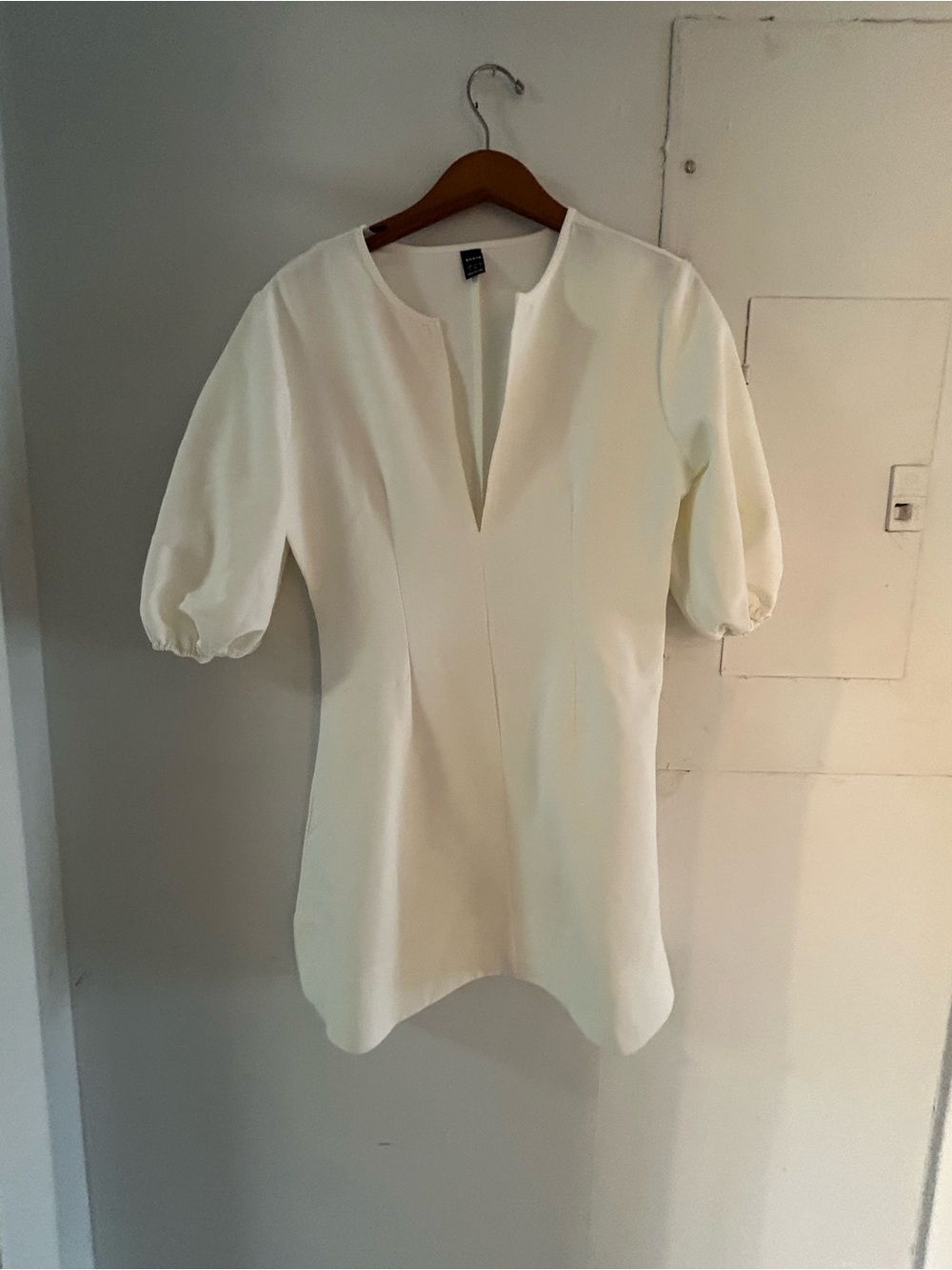 SHEIN Cream Puff Sleeve V-Notch Tunic Top